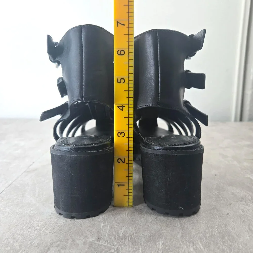 Aldo Fisherman Sandals Sz 7 Black Leather Grunge Goth Strappy Caged Chunky Lug - Picture 4 of 12